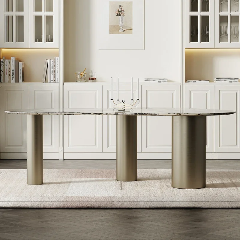N36 Unique Luxury Table Kitchen Modern Centerpiece Italian White Marble Dining Table Stone Oval Design Mesa Plegable Furniture