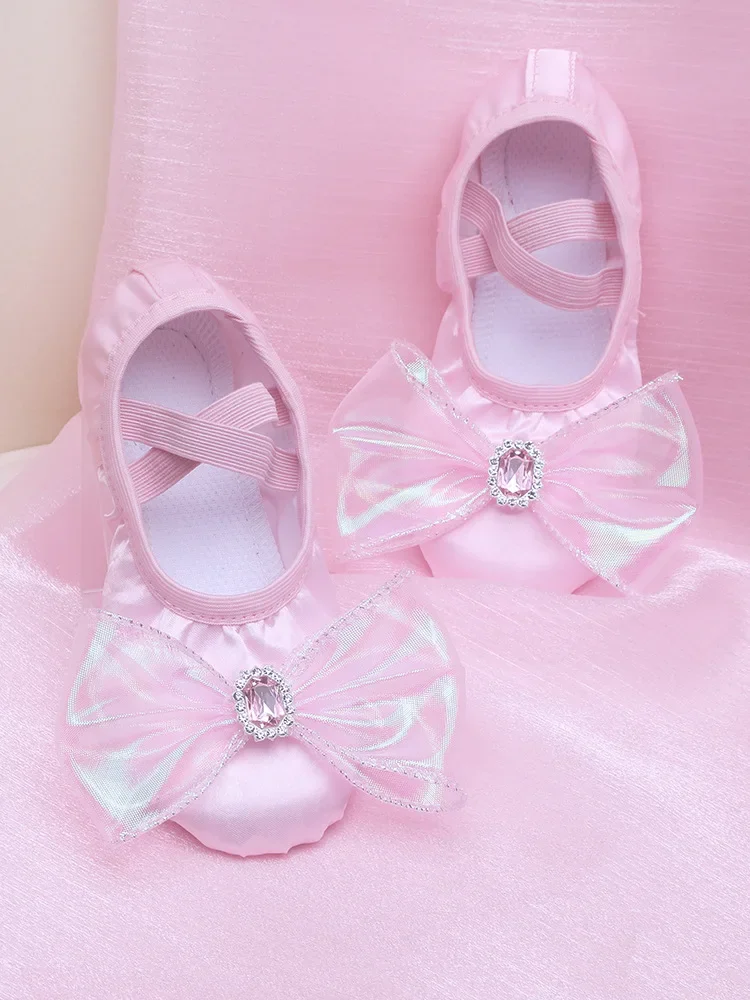 Zapatos de Ballet con lazo de dibujos animados para niñas, zapatillas de baile para niños, suela suave profesional, Ballet femenino, Yoga, gimnasio, zapatos de baile para bebés