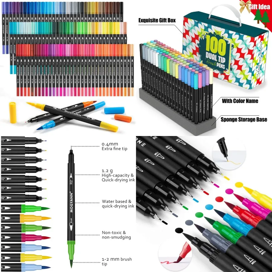 

100 Colors Dual Tip Markers for Adult Coloring and Calligraphy Drawing with Fine and Brush Tips Ideal for Artistic Design Journ