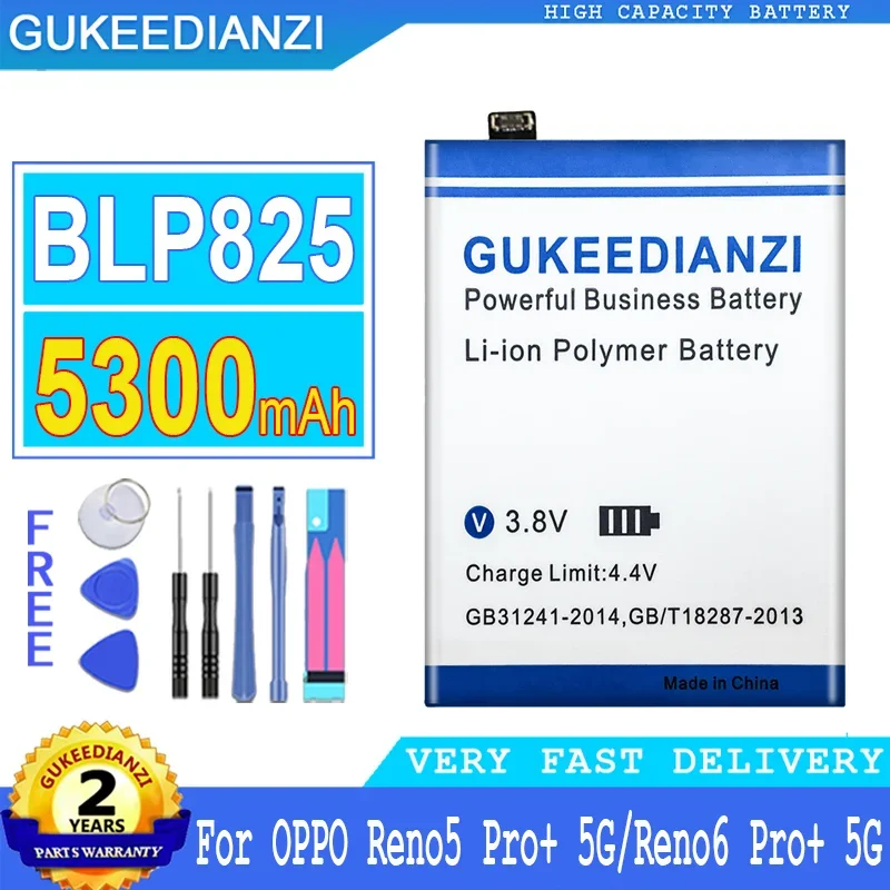 

5300mAh GUKEEDIANZI Battery BLP825 For OPPO Reno 5/6 Pro plus 6Pro+ 5pro 5G Big Power Bateria