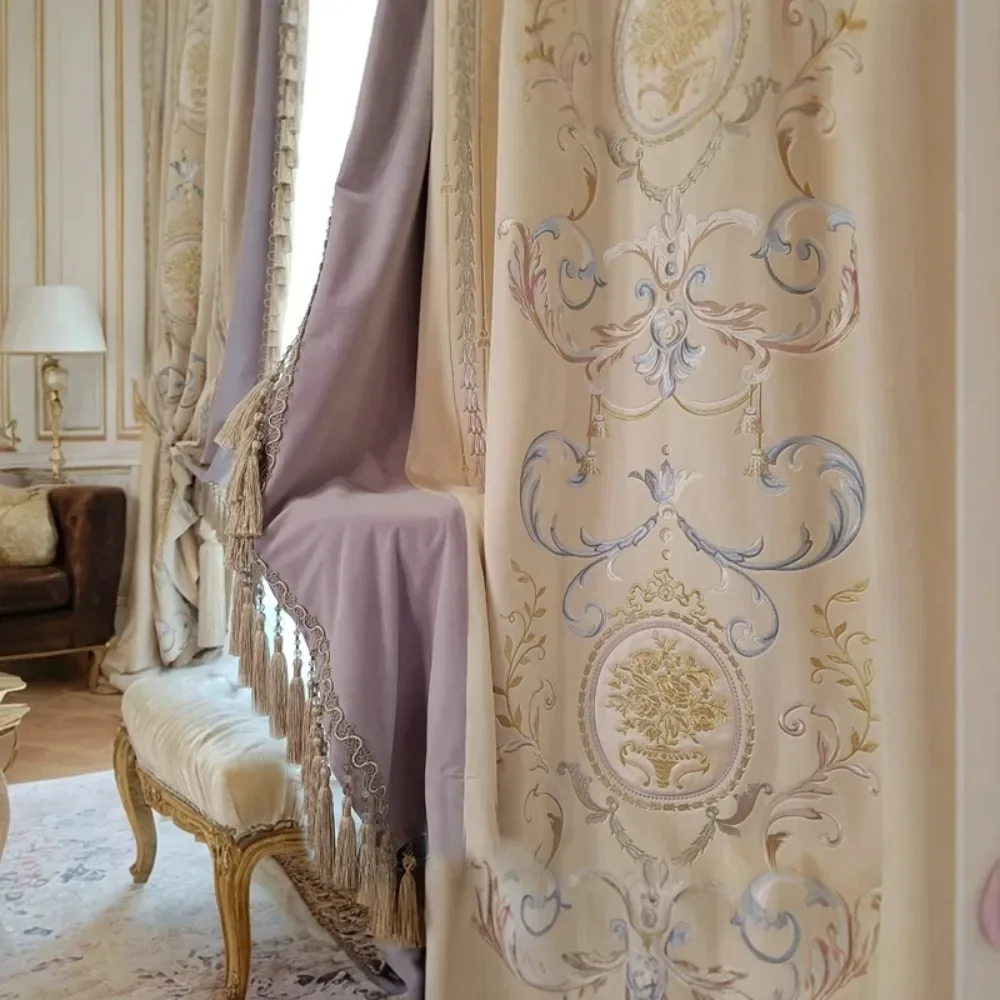 

High Quality Custom Embroidered Blackout Purple Velvet Drapes Curtains for Bedroom Living Room