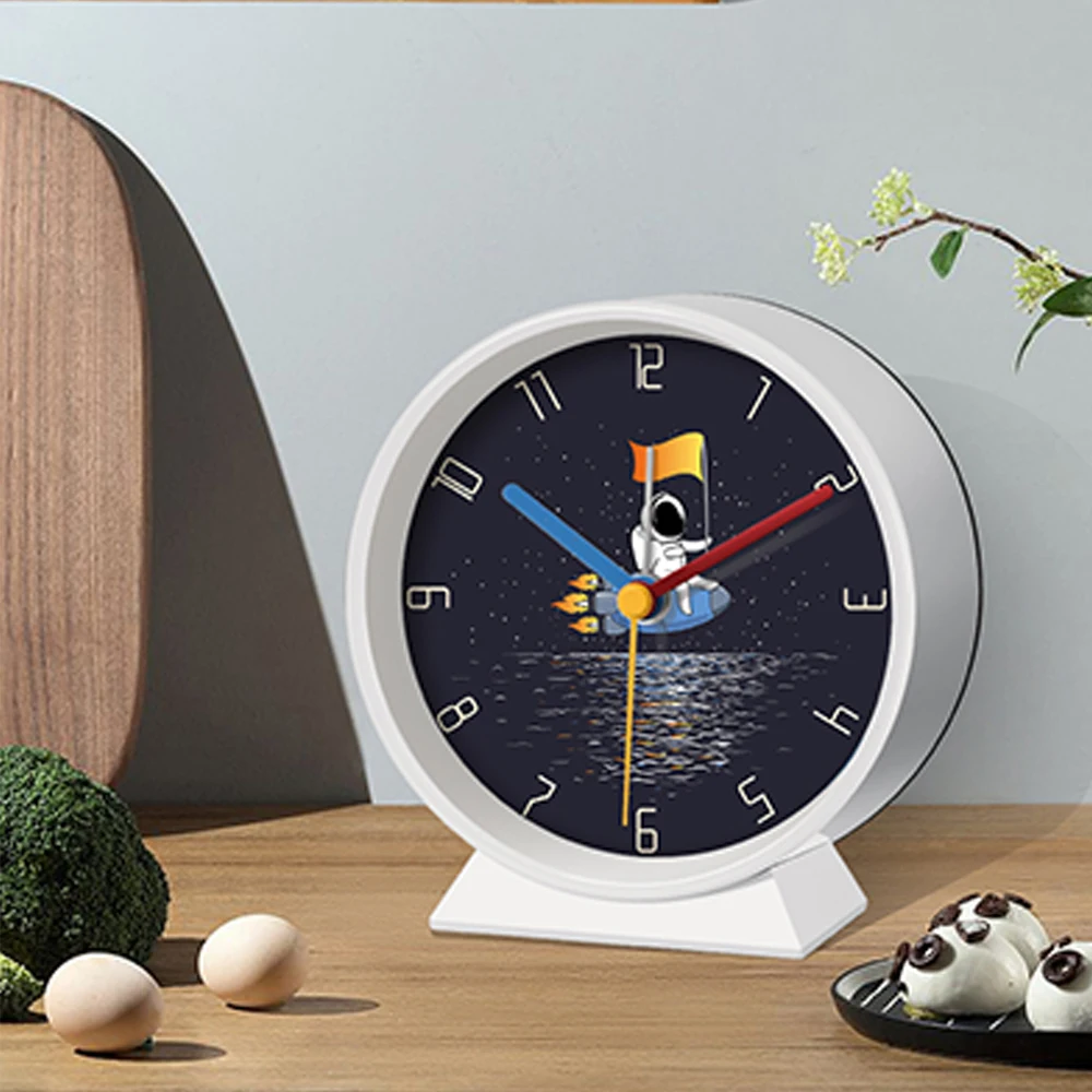 Cartoon Desktop Alarm Clock Metal Frame With Night Light Clock Wake Up Children Time Management Astronaut Design Table Clock