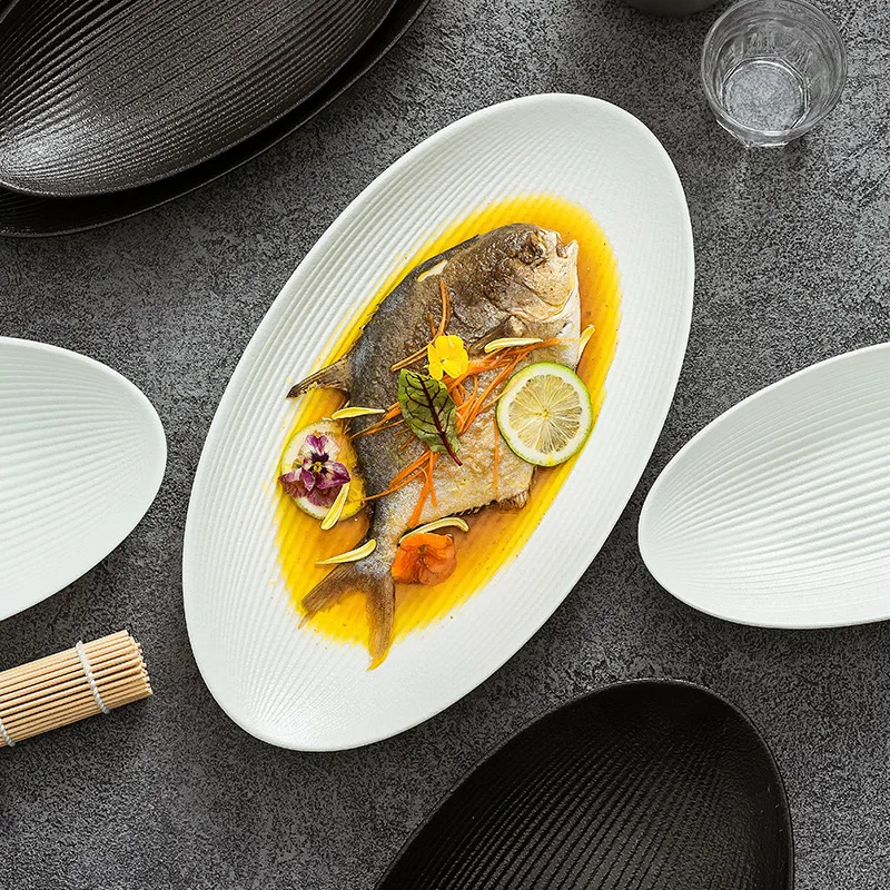 Creative Fish Plate Large Ceramic Dish for Home Hotel Restaurant Stylish Elliptical Serving Platter