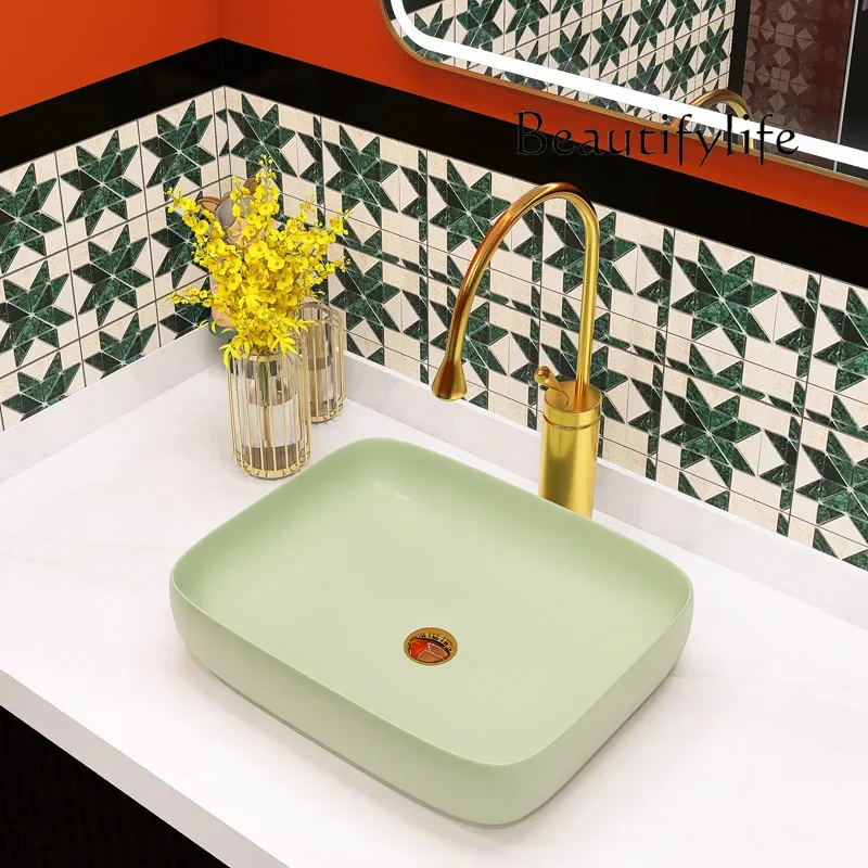 

Q Light luxury style countertop basin hand washing household bathroom balcony Bordeaux red ceramic single basin square washbasin