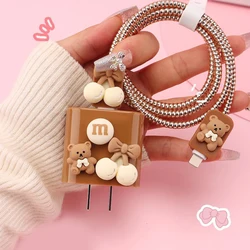 Cute Bear Charger Case For IPhone 16 15 14 13 Pro Max 12 11 18W 20W US Fast Charging Head Cover Protective Cable Organizer