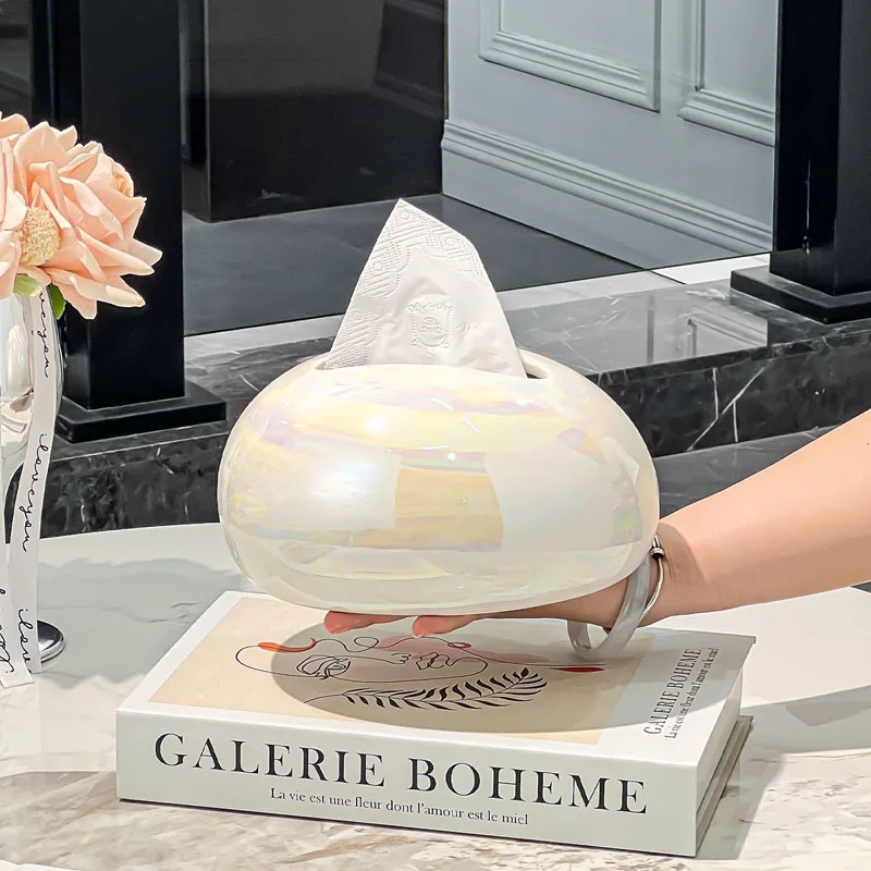 xx-Creative Pebble Conch Shaped Ceramic Tissue Box Decoration Art Livingroom Table Toilet Paper Box Hotel Napkin Box Ornaments
