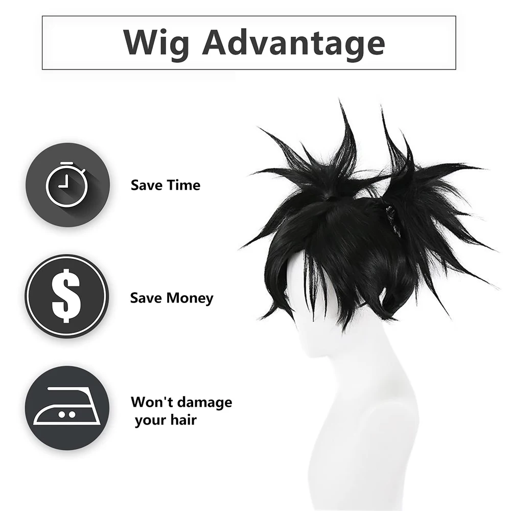 أنيمي Jujutsu Kaisen Choso تأثيري الشعر الاصطناعية 14 بوصة أسود مزدوج ذيل حصان كرنفال حفلة يومية عالية الجودة شعر مستعار رقيق