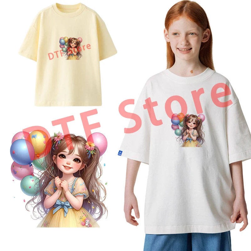 Schattige Ballon Meisje Dtf Warmteoverdracht Ijzer Op Patches Voor Kleding Kleding Thermische Overdracht Voor Kinderkleding T-Shirt Stickers