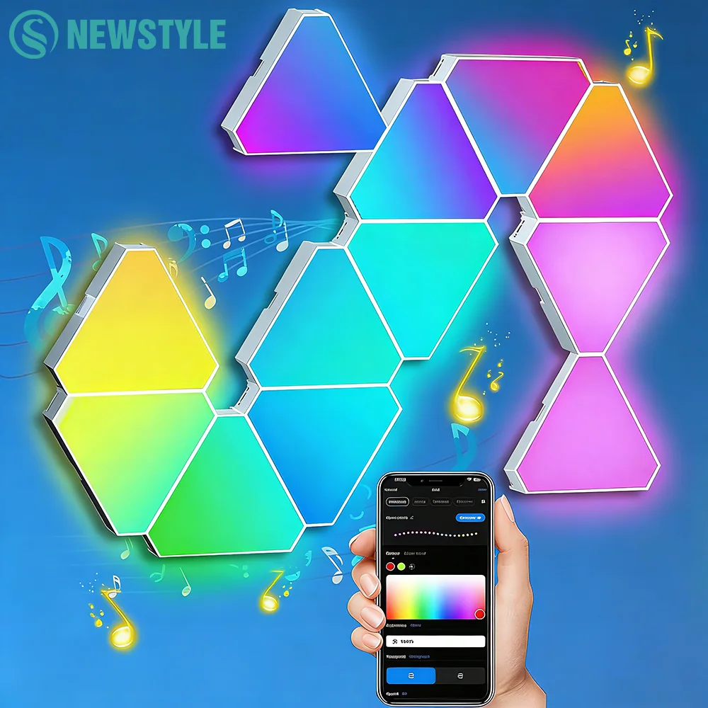 

Треугольные светодиодные ночники для игровой комнаты, умные RGB-светильники с синхронизацией музыки и управлением через приложение для декора игровой комнаты
