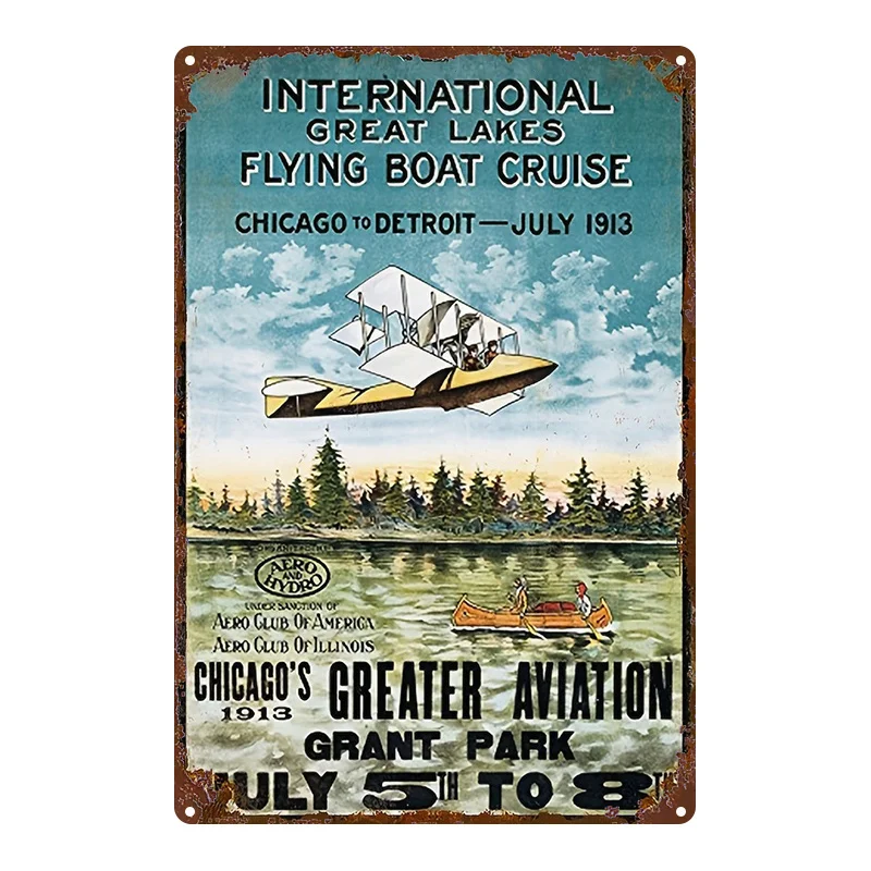 CIFBUY Retro Aviation Flight Waterproof Aluminum Wall Art, Durable Metal Decor For Home Office Bar Living Room