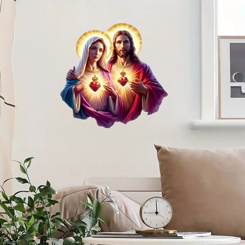 Holy Jesus & Mary Stickers, Bedroom Entryway Living Room Porch Home Decoration Wall Stickers, Removable Stickers