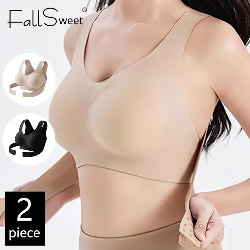 FallSweet 2PCS Wireless Posture Correction Bra for Women Cross Back Push Up Bralette Soft Comfortable Shaping Lingerie Underwear