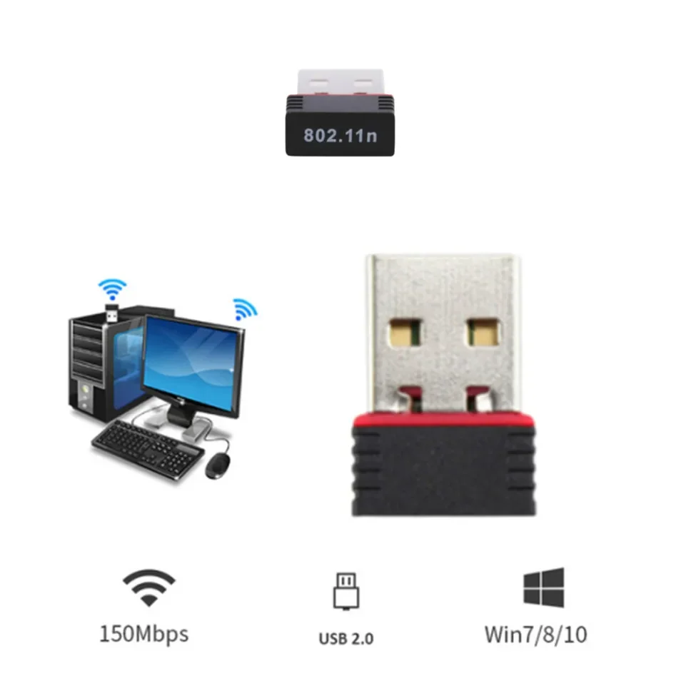 Grwibeou 150Mbps Mini adaptador WiFi USB 802.11n Dongle inalámbrico para PC portátil Windows 7/8/10 Plug & Play USB de Internet de alta velocidad