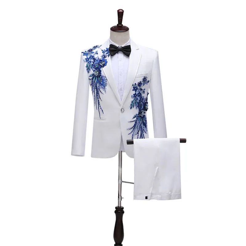 New Men's (suit + Western Pants) High-quality Fashion Trend Gold Sequin Applique Suit Suit Casual Suit Jacket Song Two-piece Set