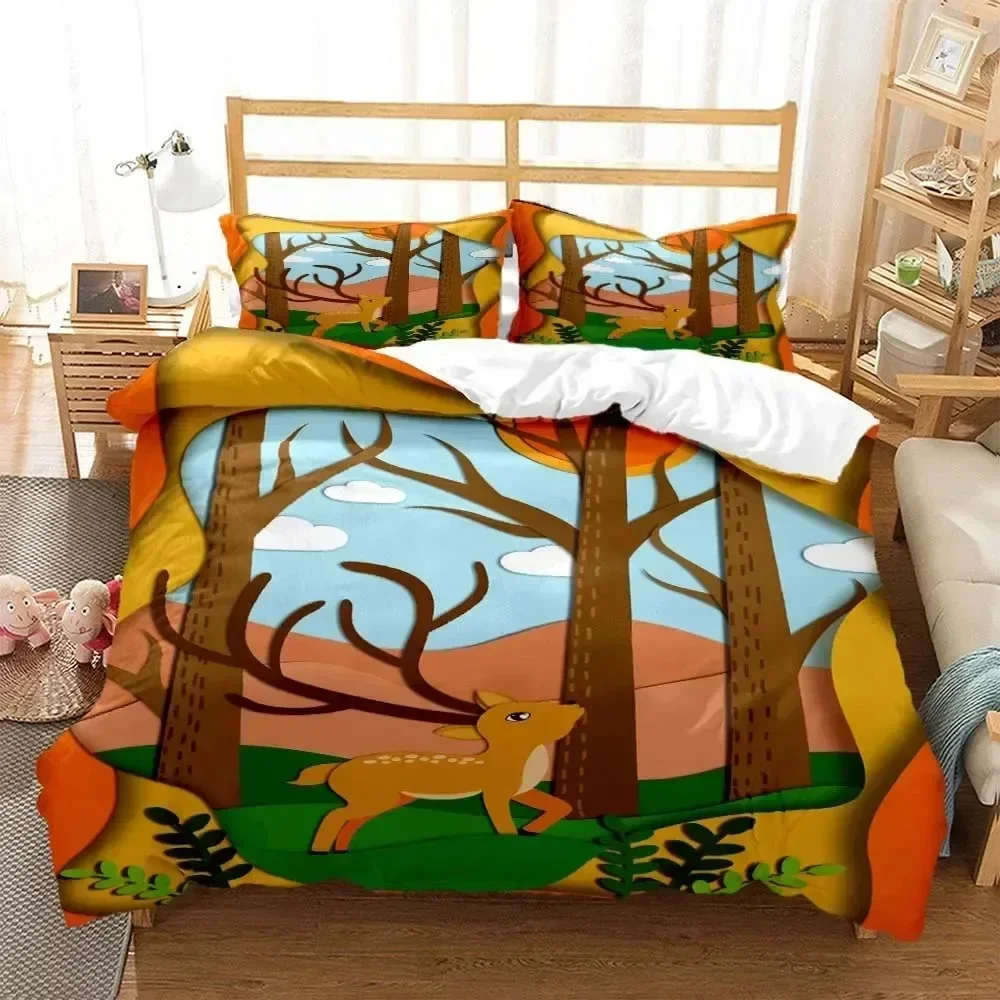 

New 3D Print Forest Deer Digital Comfortable Duvet Quilt Cover Pillowcase Bedding Set Children Bedroom Decoration Home Textile