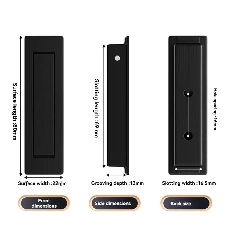 Uchwyty do drzwi przesuwnych SHGO, matowe, uchwyty i zatrzaski, wpuszczane uchwyty bez wypukłości, 3 sztuki