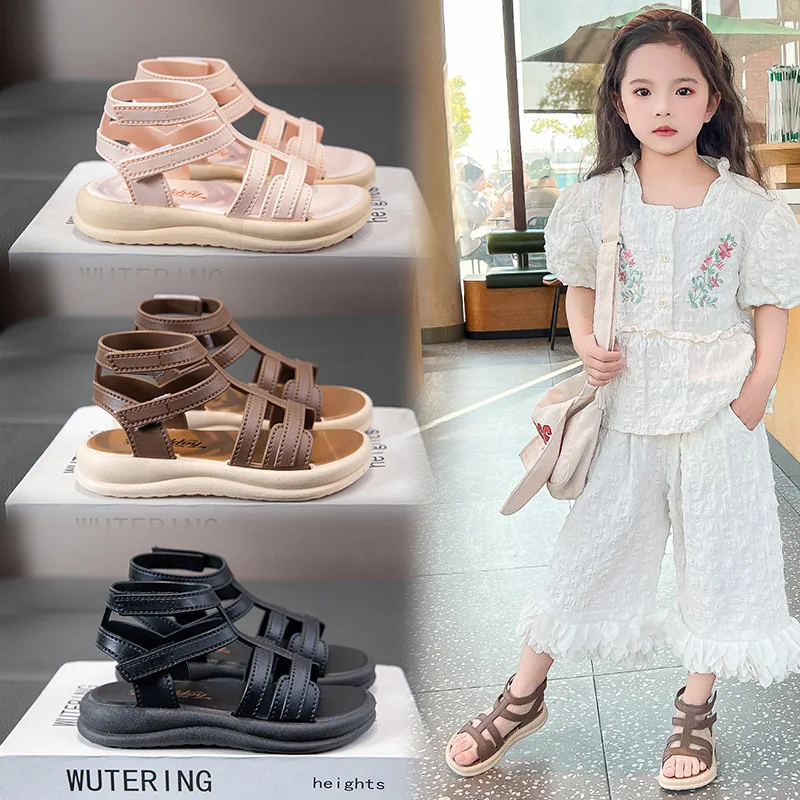 Princess style sandals summer girls middle aged and older girls sports non-slip going out daily wear breathable beach shoes