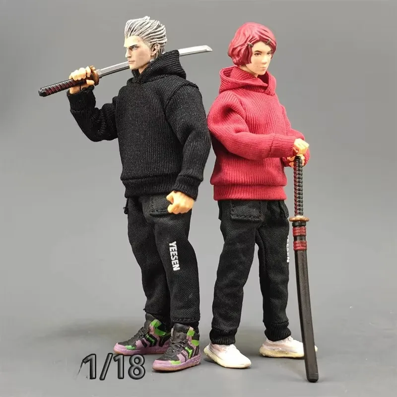 1/18 Scale Male Soldier Fahsion Hoodie Coat Sportswear Black/red Clothes for 3.75inch Action Figure Doll Accessory BFS Toy