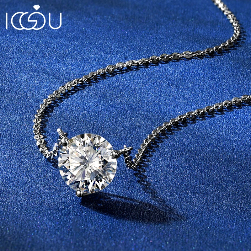 

IOGOU Sparkling 1-2CT D Color Moissanite Necklace Three Claw Solitaire Pendant Necklace for Women 100% 925 Sterling Silver Gift