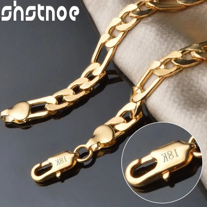 

SHSTONE 8 Inch 925 Sterling Silver 8MM Gold/Silver Full Side Figaro Chain Bracelet For Woman Man Fashion Wedding Jewelry Gift