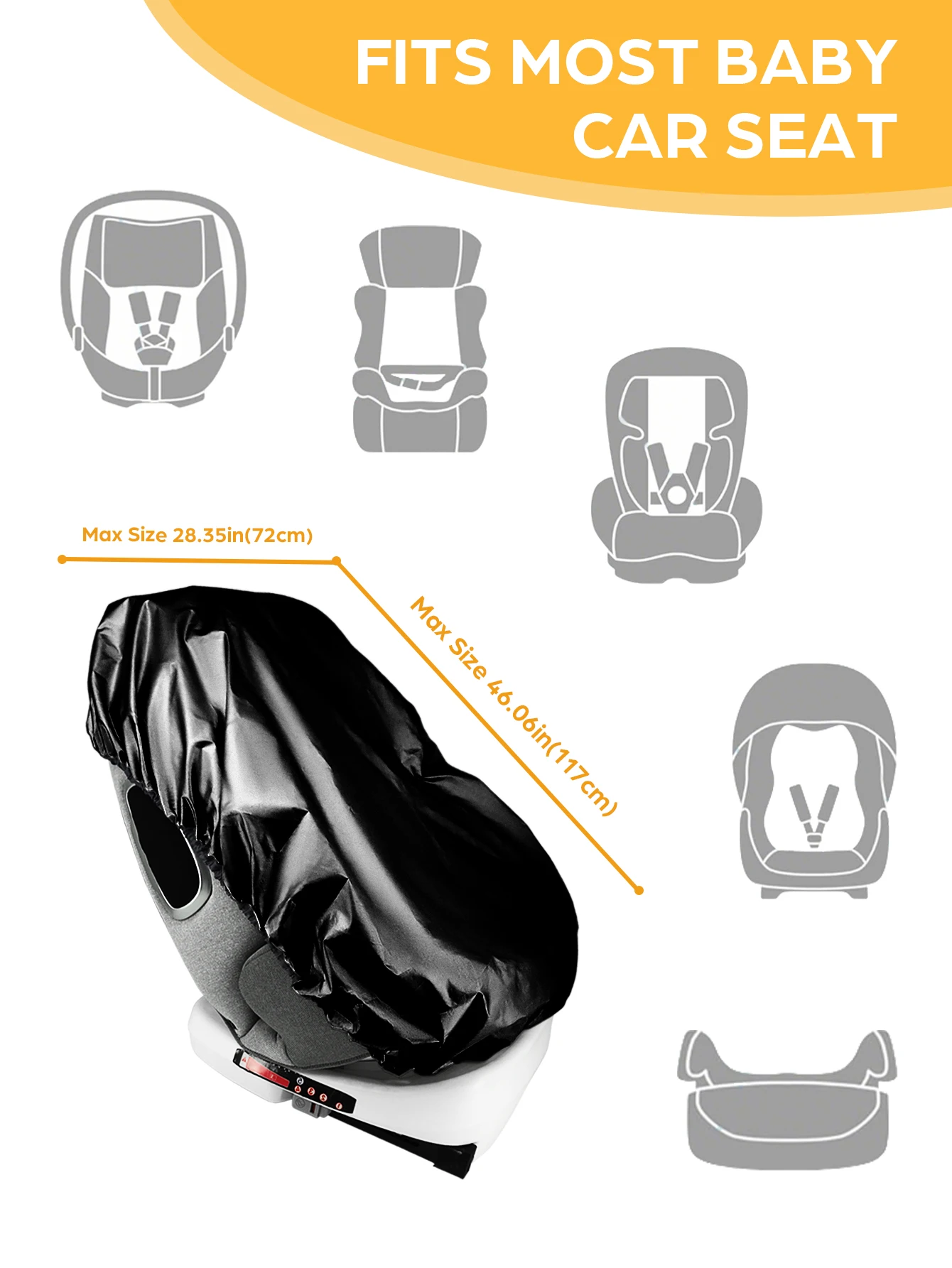 1PC Black Baby Car Seat Sun Shade Cover Infant Heat Protector Blocks UV/Sunlight, Keeps Seat Cool Universal Travel Accessory