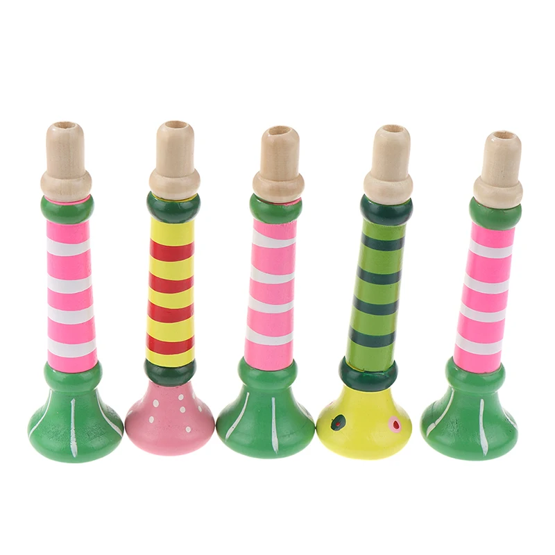 13 X 3.5 X1.5cm Wooden Trumpet Piccolo Flute Small Speakers Kid Musical Instrument Education Toy Safe Non-toxic Trumpet Piccolo