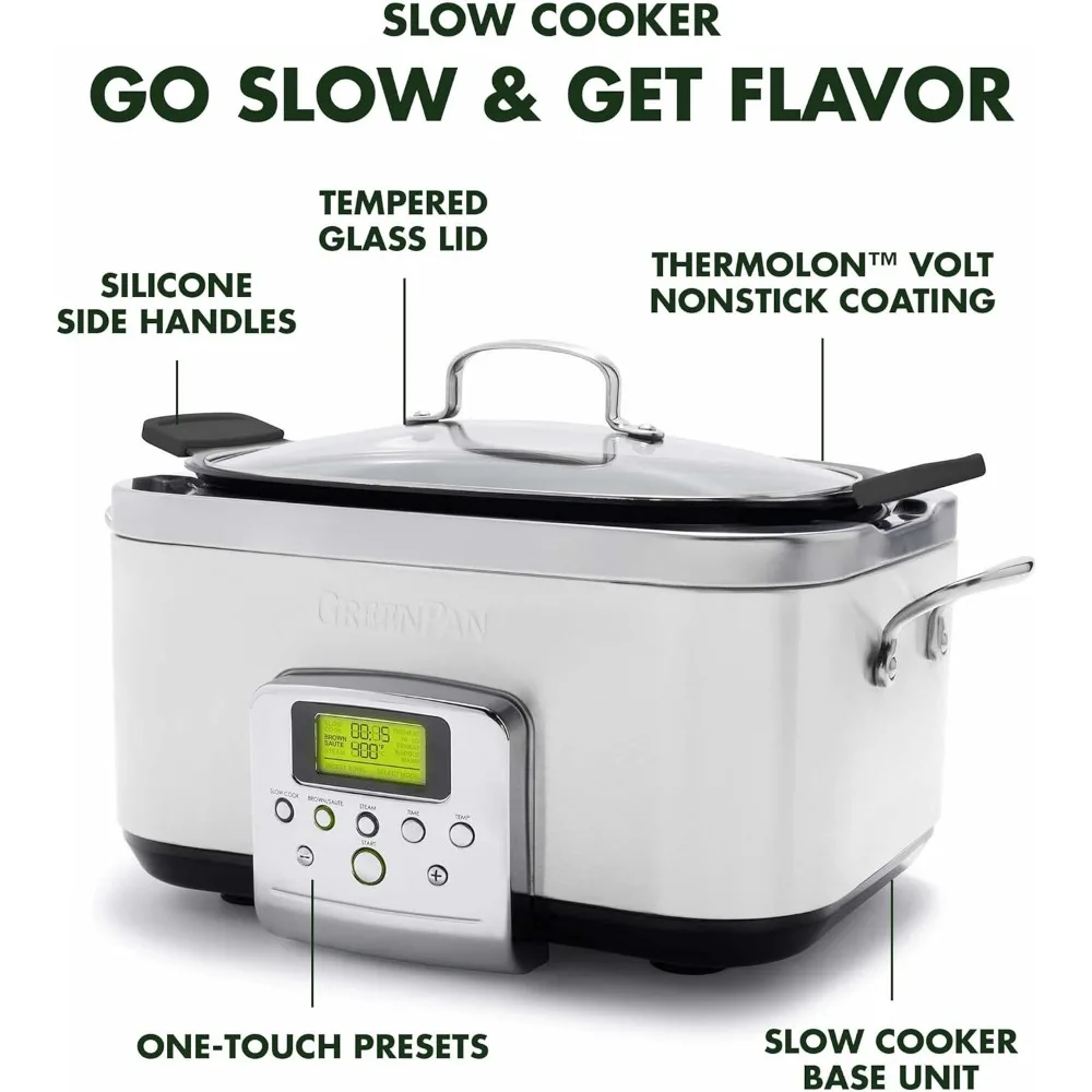 8-in-1 Programmable 6 Quart Electric Slow Cooker,Dishwasher Safe Lid & Removable Crock, PFAS-Free Healthy Ceramic Nonstick