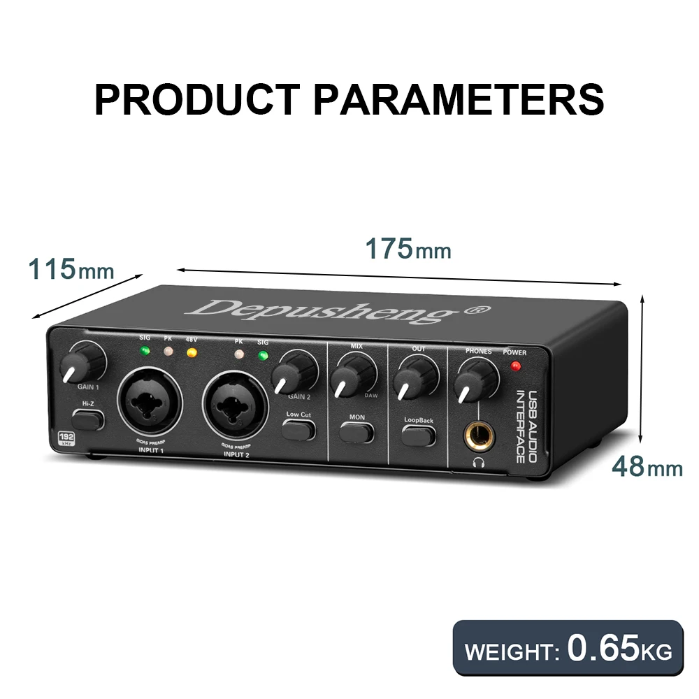 Audio Interface Depusheng MD22 USB 3.0 Sound Card with Monitoring Electric Guitar Live Recording For Studio Singing Micro