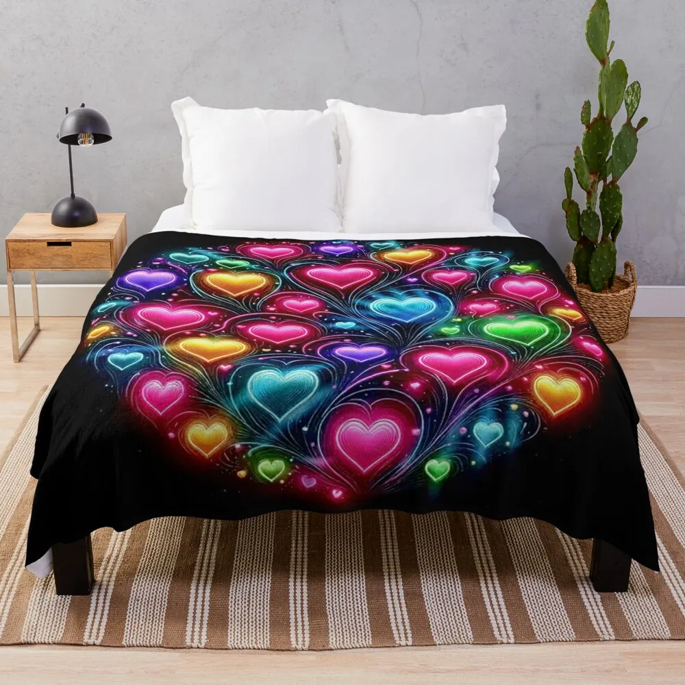 Colorful hearts Throw Blanket Cute Plaid Blankets For Bed blankets ands Tourist Blankets