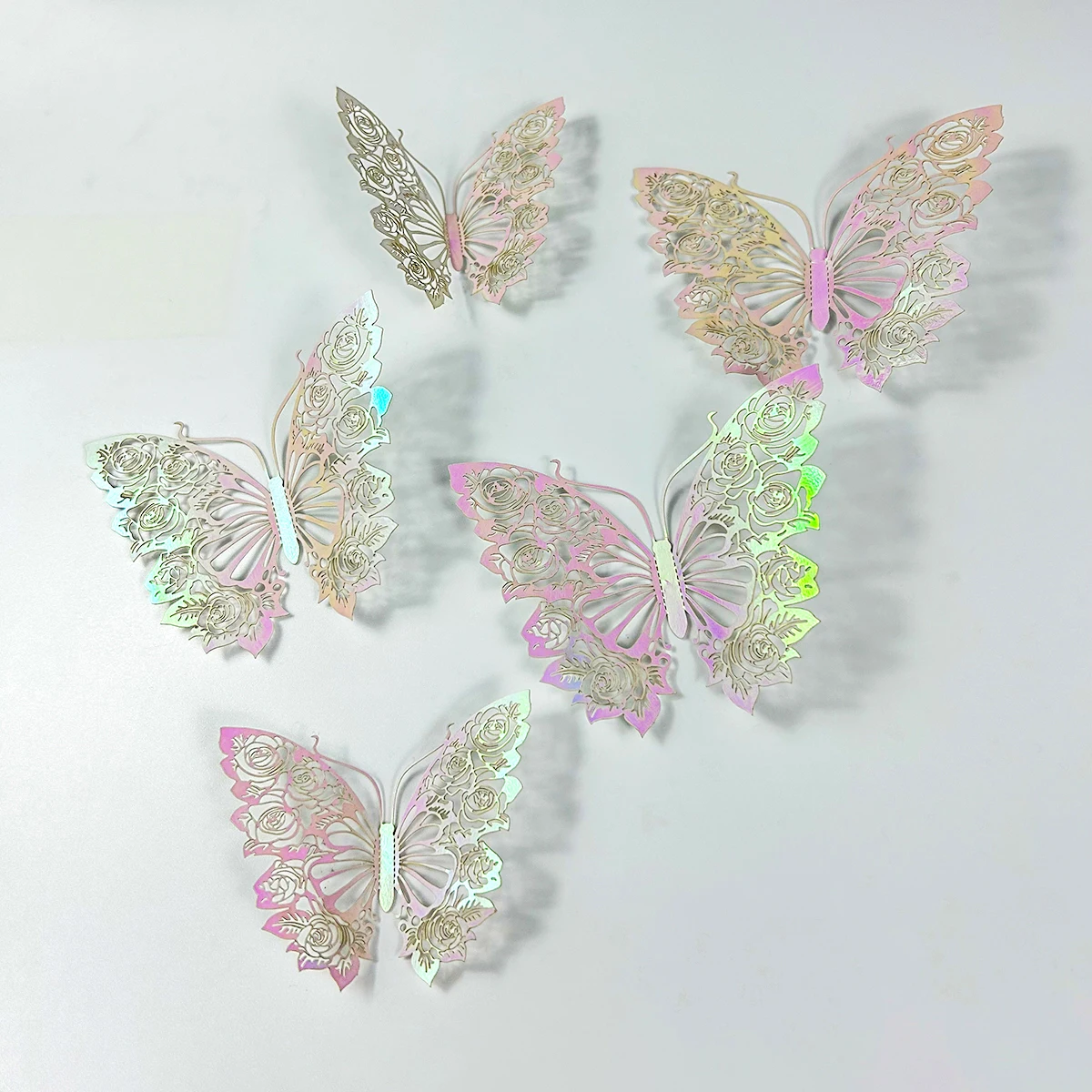 12pcs Gold Colorful Hollow Butterflies Wall Stickers for Door Windows Wedding Decoration Kid Room Home Decor Accessories Bedroom