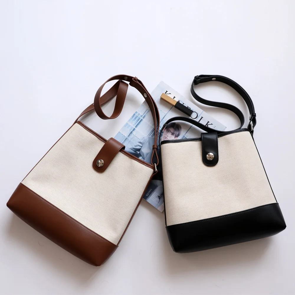 Simple Fashion Canvas Bucket Crossbody Bags for Women Designer Luxury Handbags and Purses Women's Shoulder Tote Bag 2023