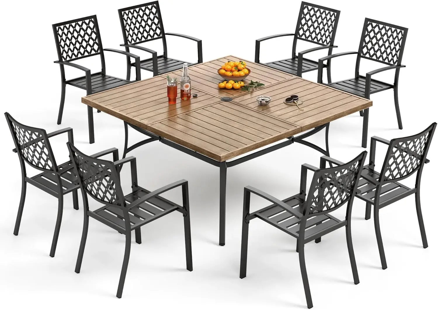 Phi Villa 9-Piece Outdoor Dining Set, Retangualr Metal Table (60