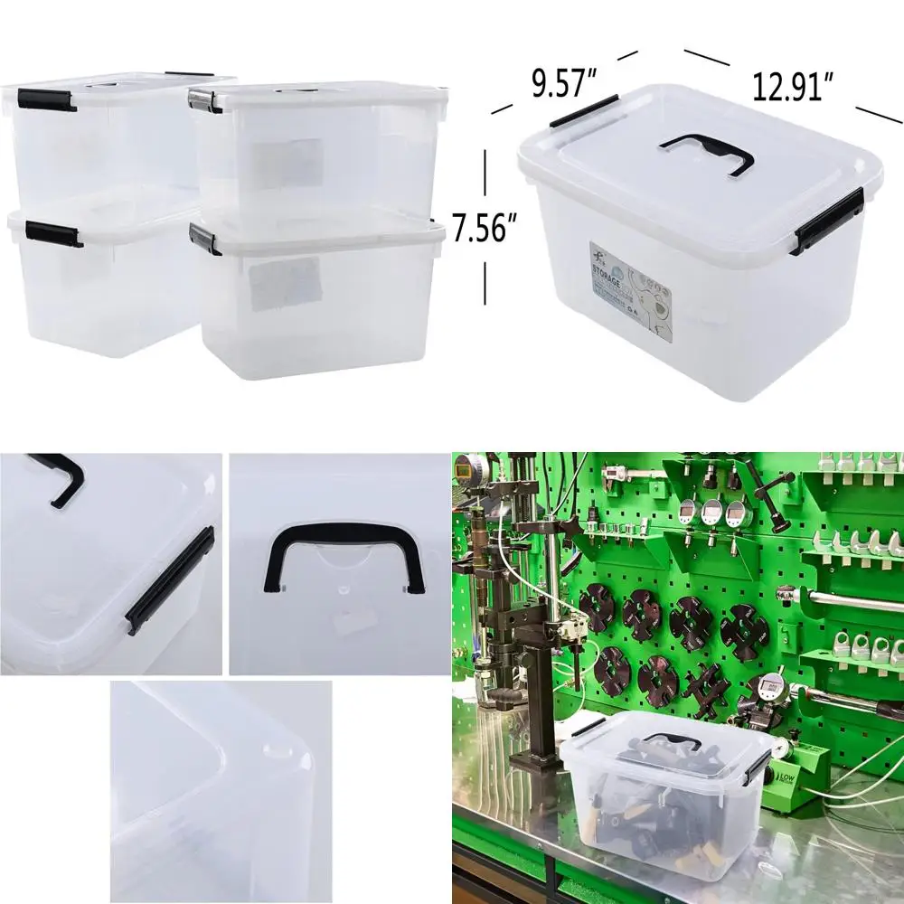 

Прозрачный ящик для хранения с защелкой на 10,5 литра, из 4 штук с крышкой, пластиковый ящик для хранения с защелкой