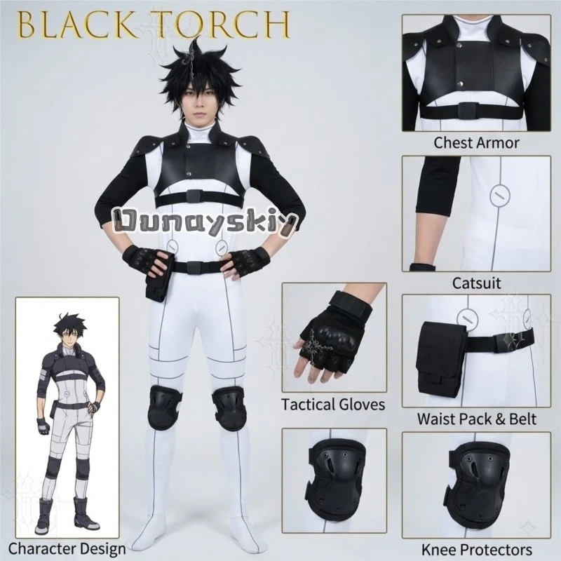 Black Torch Jiro Azuma Battle Jumpsuit Cosplay Costume Japanese Anime Combat Outfit For Comic Con Halloween Theme Shooting Ninja