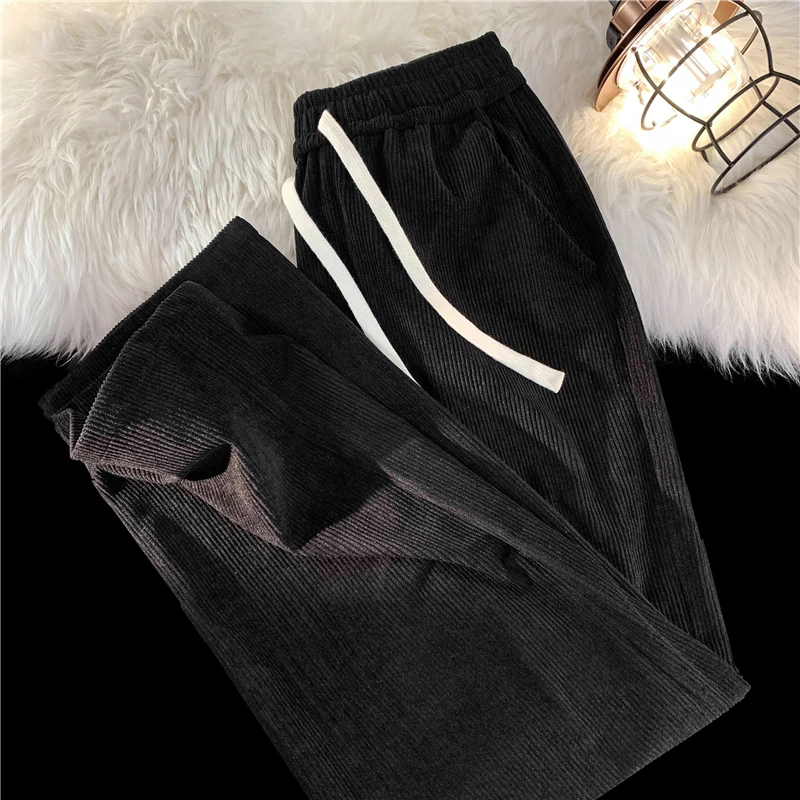 Pantalones de pana blancos para hombre, moda coreana, Color sólido, informal, recto, holgado, drapeado, ropa masculina, S-3XL, 2023