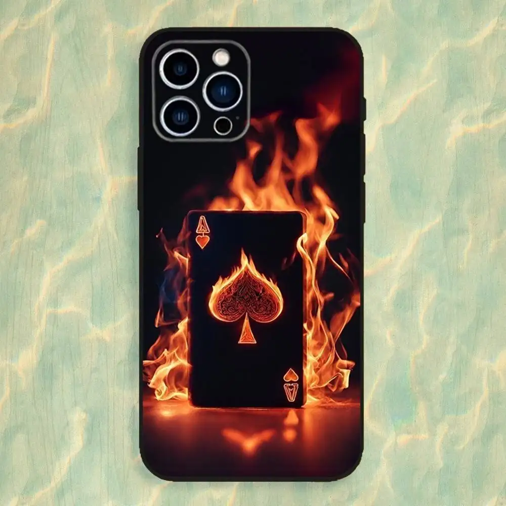 Ace Art OF Spades Poker Handyhülle für iPhone 16,15,14,13,12,11 Plus, Pro Max, XS, X, XR, SE, Mini, 8,7, weiche Silikonhülle in Schwarz