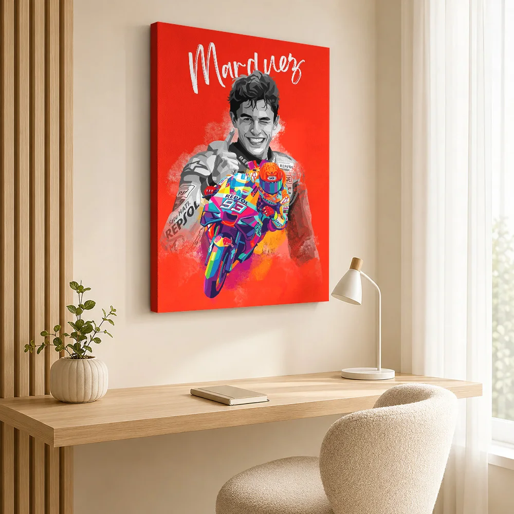 Marc Marquez Pop Art Portrait Canvas Poster Personalized Sports Portrait Wall Paintings Decoration for Game Room Ready to Hang