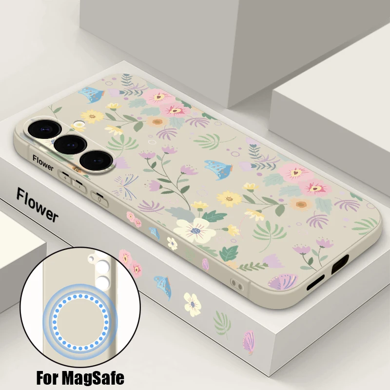 Romantic Garden Magnetic Soft Phone Case For Samsung Galaxy S24 S23 S22 Ultra Plus S21 S20 FE For Magsafe Wireless Charge Cover