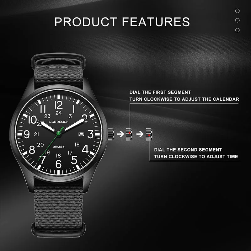 ساعة LIGE للرجال مضيئة مقاومة للماء ساعة يد كوارتز إبداعية عصرية 2025 ساعات جديدة للرجال reloj hommes ساعة عصرية للرجال
