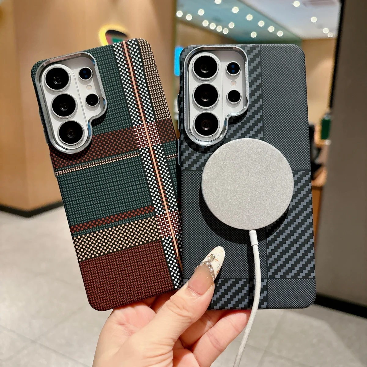 Luxury Kevlar Carbon Fiber Texture PC For Magsafe Magnetic Phone Case For Samsung S26 S25 S24 Ultra Alloy Lens Shockproof Cover - view 2