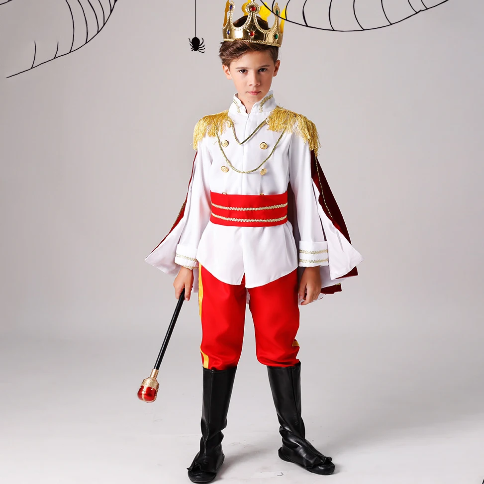 2026 Prinzenkostüm 7-teiliges Set Jungen Königliches Outfit Hemd+Krone+Szepter+Umhang+Gürtel+Hose+Stiefel für Kinder von 2-10 Jahren Halloween-Kostüm – Detail 4