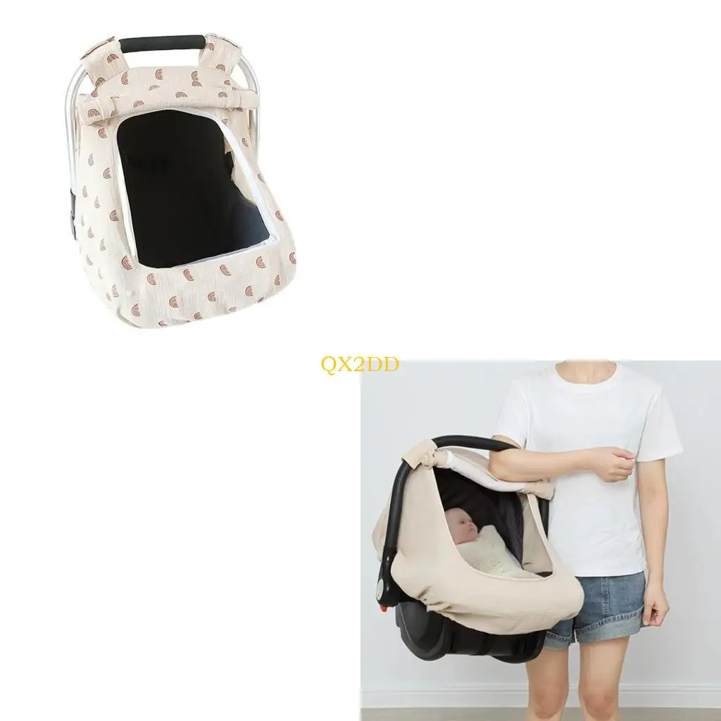 

QX2D Infant Carseat Canopy with Breathable Window Baby Strollers Cover for Boys and Girls Windproof Basket Sunshade