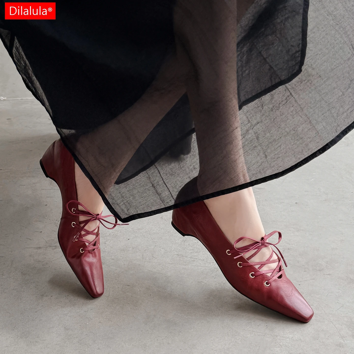 

Dilalula 2026 Spring Sheepskin Leather Women Pumps Med Thick Heels Young Lady Lace Up Pumps For Party Dating Dress Shoes Female