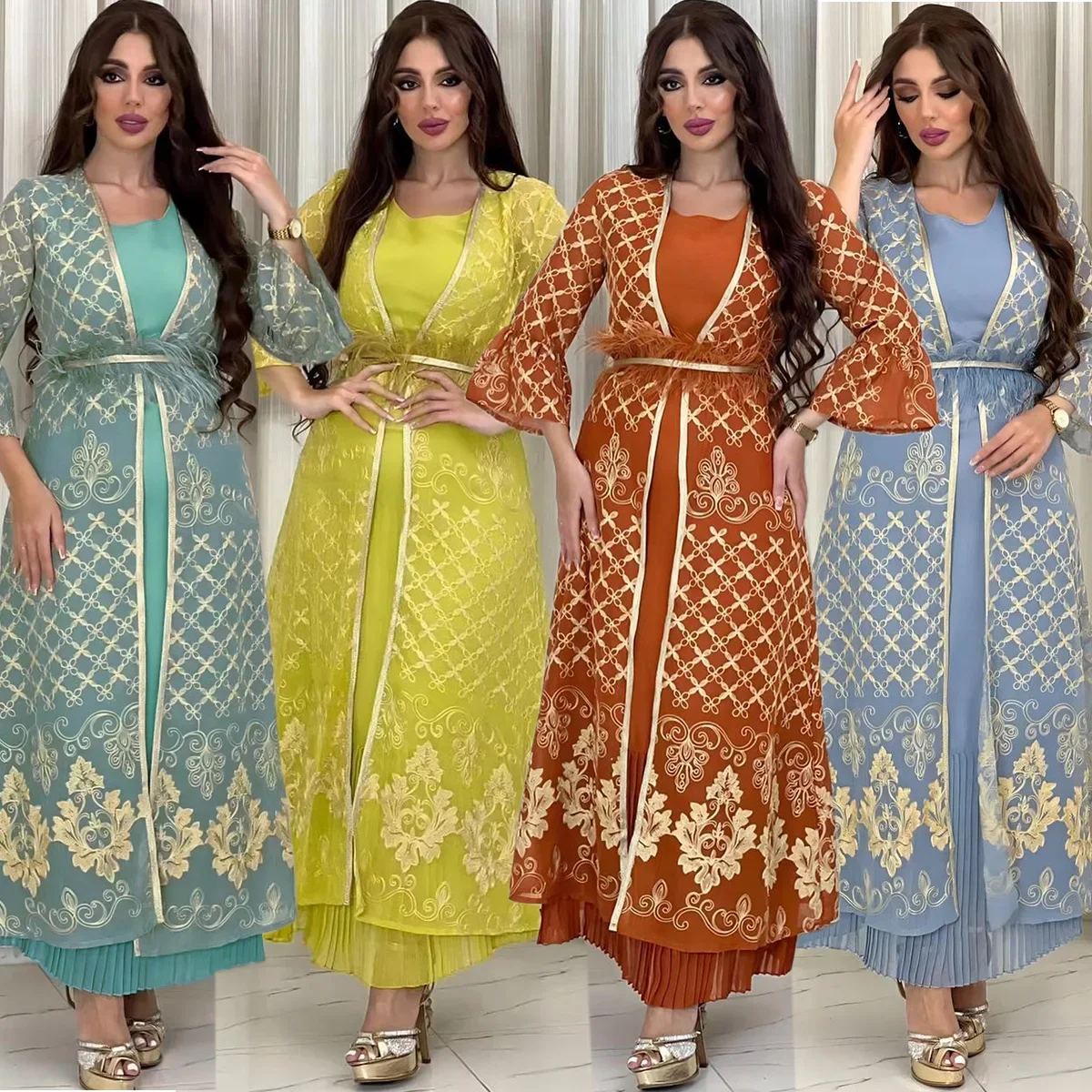 

UNI Eid Muslim Dress for Women Abaya 2 Piece Set Jalabiya Morocco Party Dresses Abayas Kaftan Abaya Vestidos Arab Long Robe