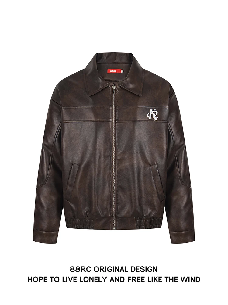 

Хлопковая куртка из искусственной кожи с вышивкой в стиле ретро, свободная посадка, мужская и женская зимняя новая мотоциклетная верхняя одежда, пальто