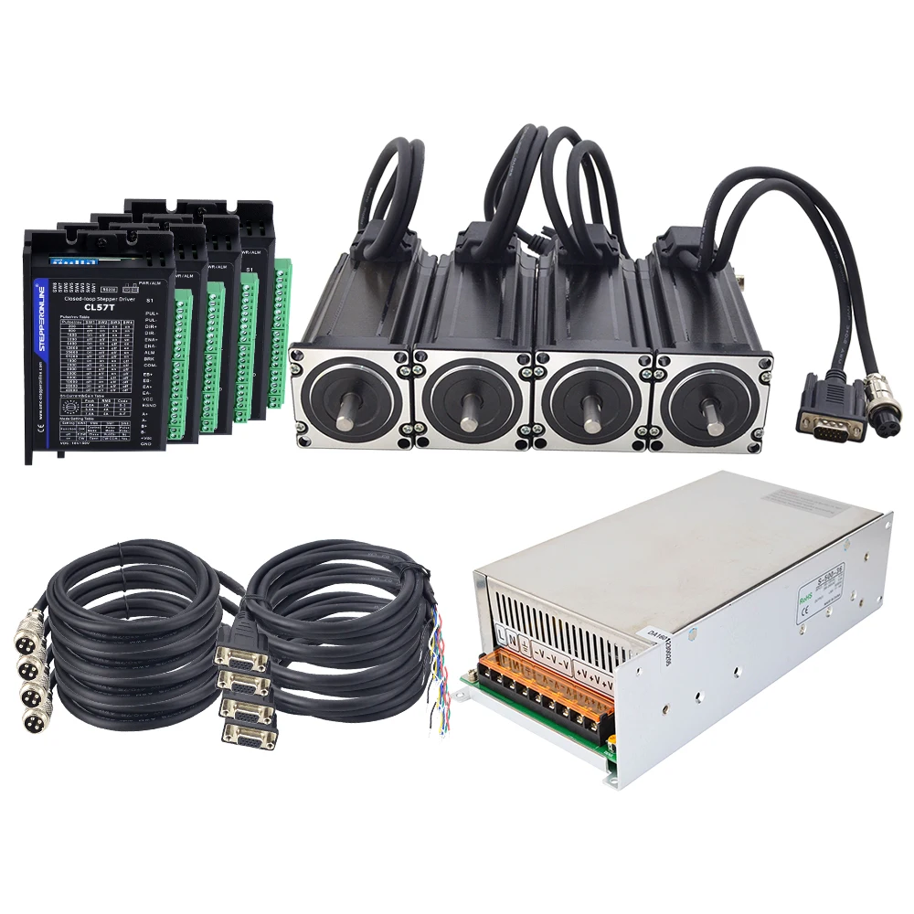 STEPPERONLINE Nema 23 4 Axis 3.0N.m Closed Loop Stepper Kit+ CL57T Stepper Driver + 500W Power Supply