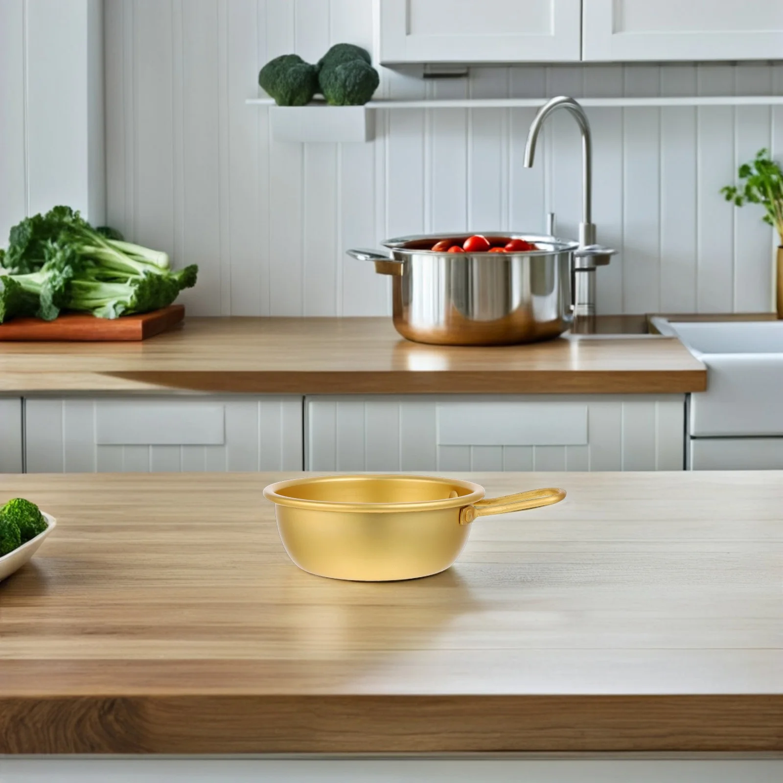 

2Pcs Korean Yellow Aluminum Rice Wine Bowls Lightweight Stylish Handle for Camping Ramen Soup Home Restaurant Party Easy