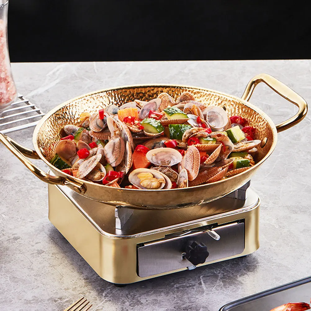 

Stainless Steel Hot Pot Seafood Cooking Pan Double Handle Heat Resistant Kitchen Cookware For Home Use Seafood Rice