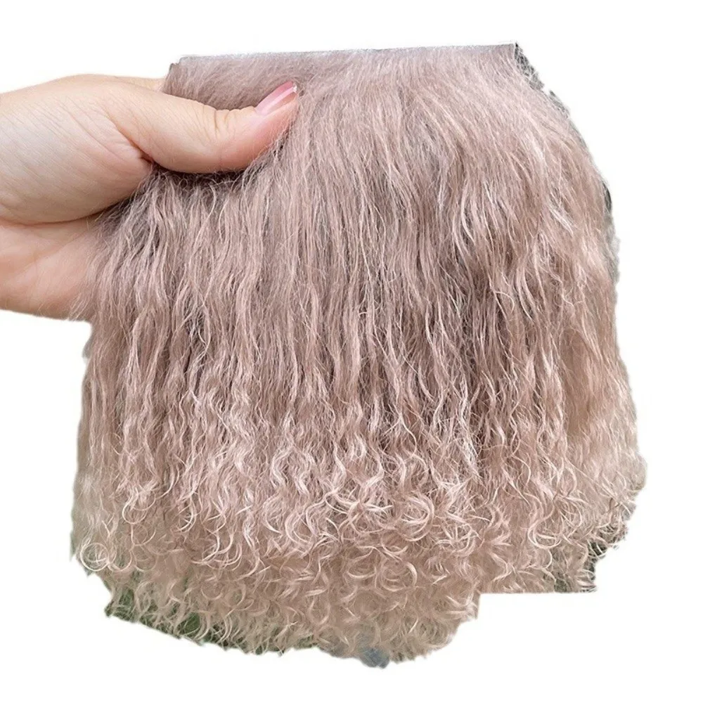 Mongolia Fur Sheepskin Wool Extensions Curly Texture Hair Row Curly Hair Extensions 5*10cm DIY Wig Wig Lamb Fur Pelt