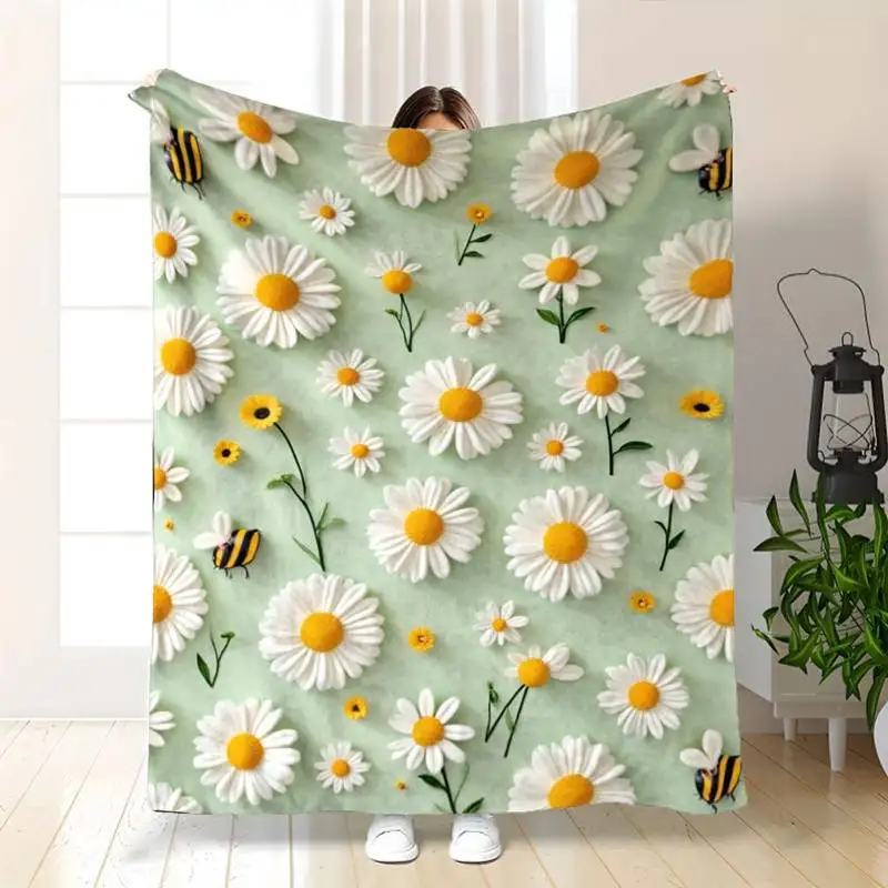 

Плед Daisy & Bee с цветочным принтом, мягкий уютный фланелевый плед для дивана, кровати, подарок для любителей коттеджкора и природы